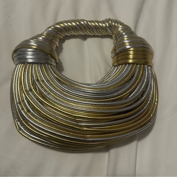 Alanni Knot Handbag Gold Silver Metallic Evening Handbag Mini Purse - Picture 4 of 9